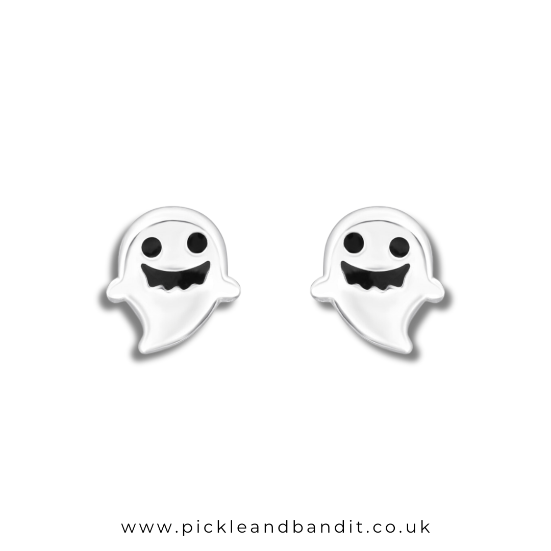 Sterling Silver Toothy Ghost Ear Studs