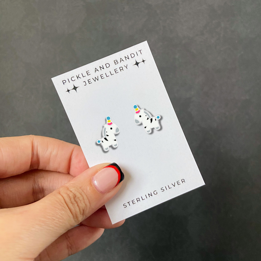 Sterling Silver Zebra Party Ear Studs