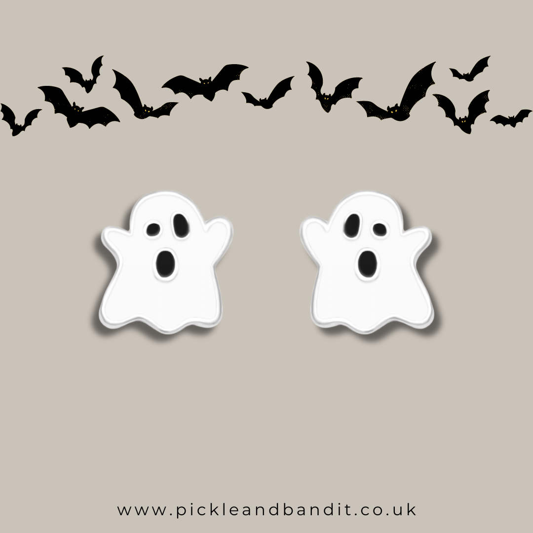 Sterling Silver Ghoulish Ghost Ear Studs