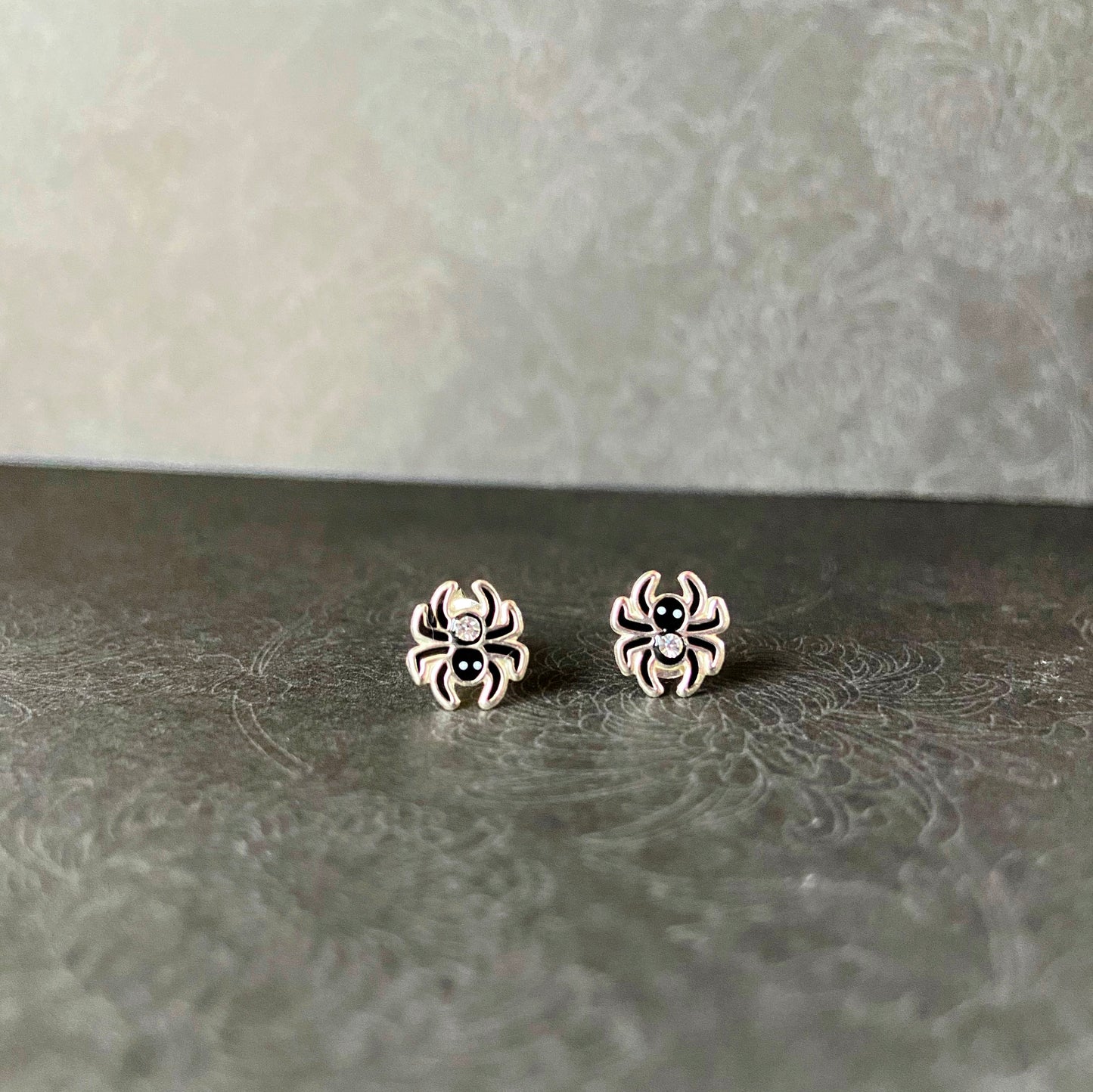 Sterling Silver Crystal Spider Ear Studs