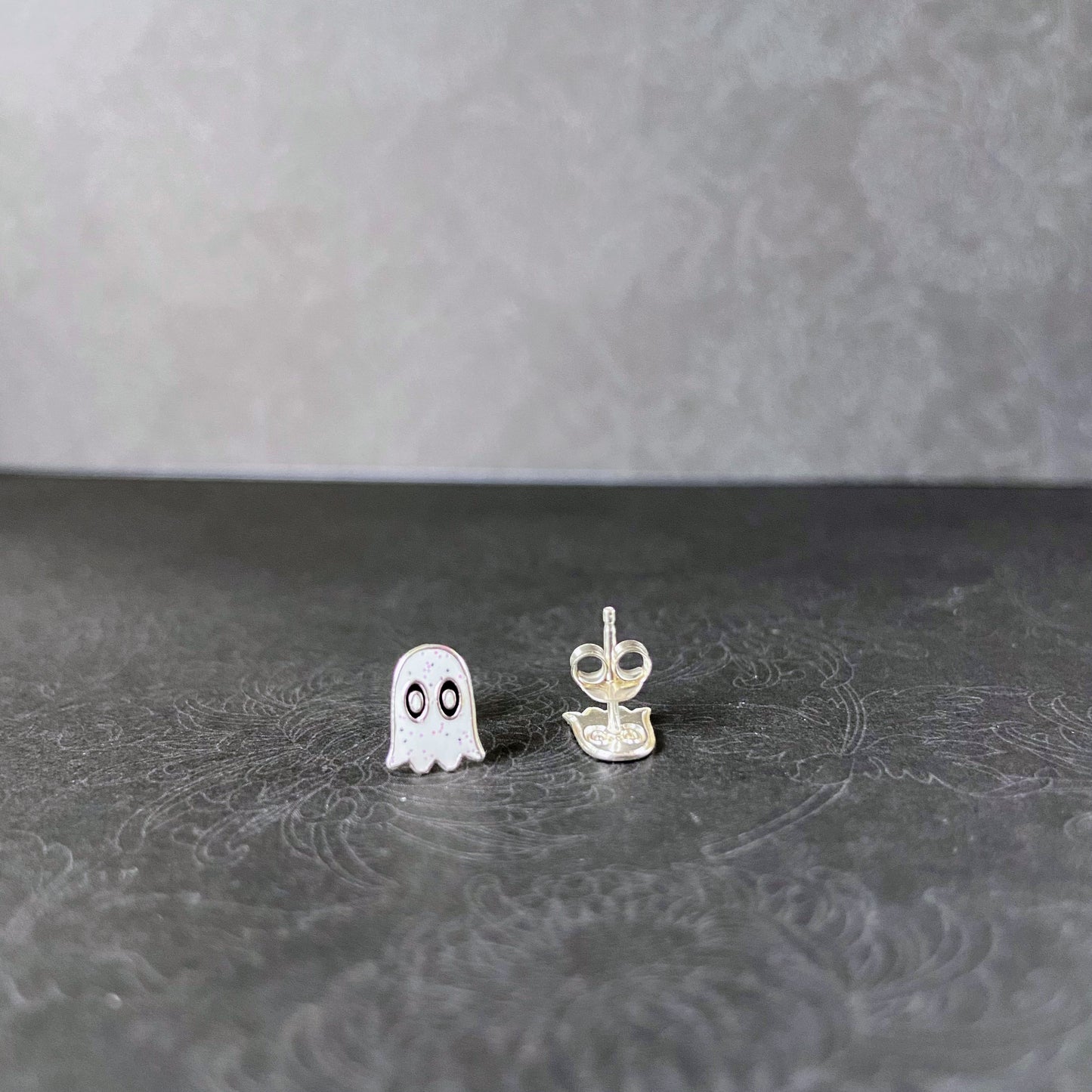 Sterling Silver Crystal Ghost Ear Studs