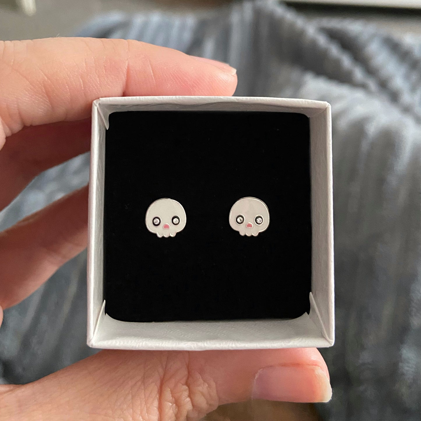 Sterling Silver Crystal Skull Ear Studs