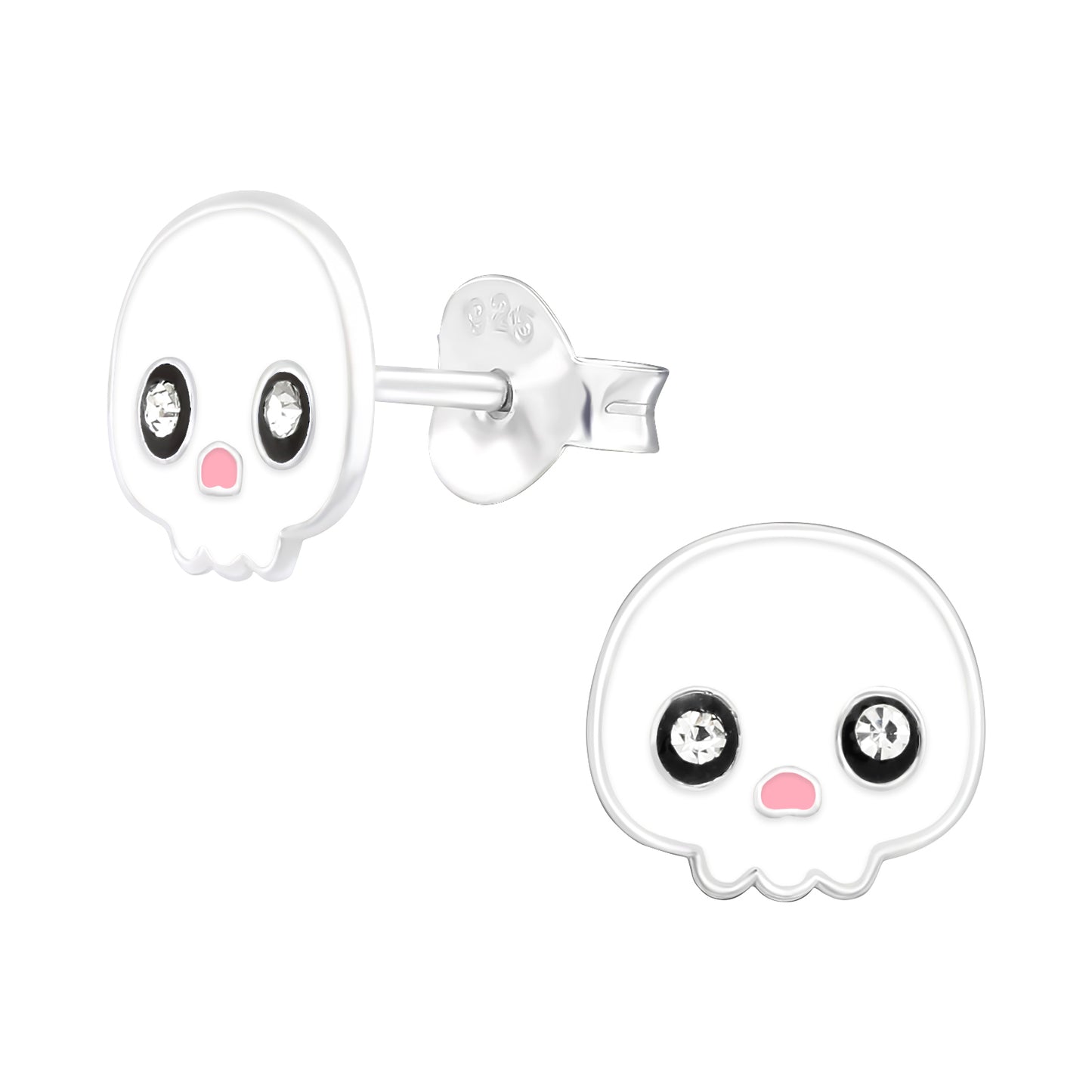 Sterling Silver Crystal Skull Ear Studs