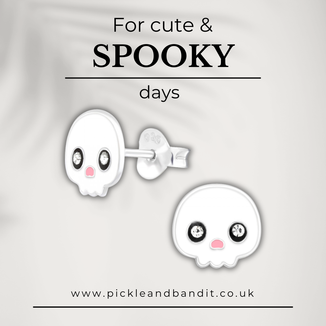 Sterling Silver Crystal Skull Ear Studs