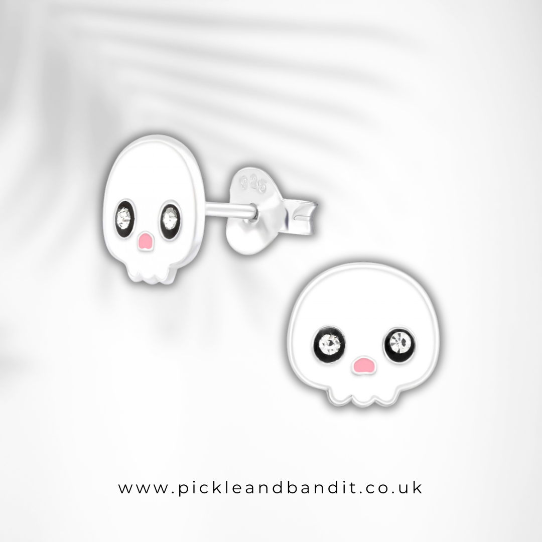 Sterling Silver Crystal Skull Ear Studs