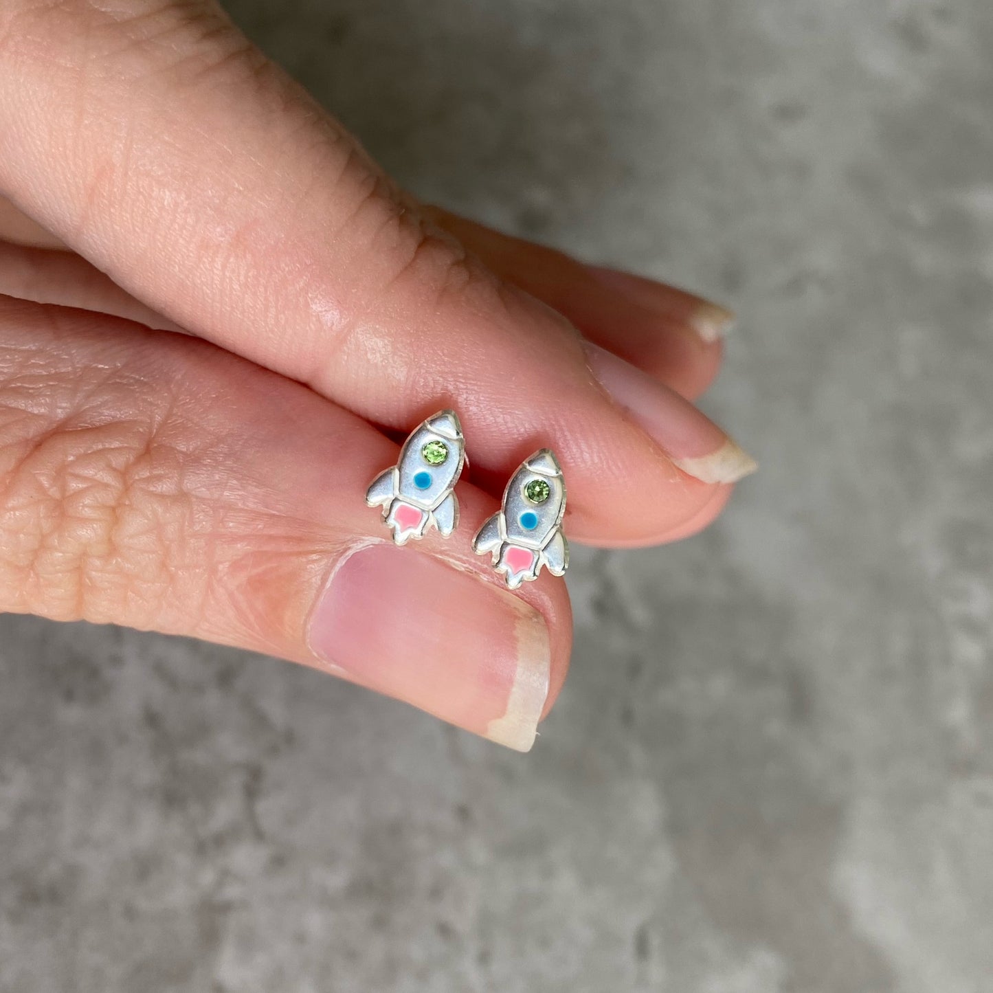 Sterling Silver Crystal Space Rocket Ear Studs