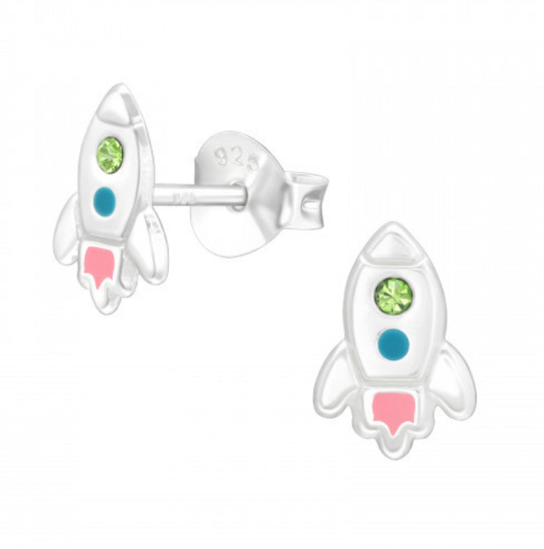 Sterling Silver Crystal Space Rocket Ear Studs