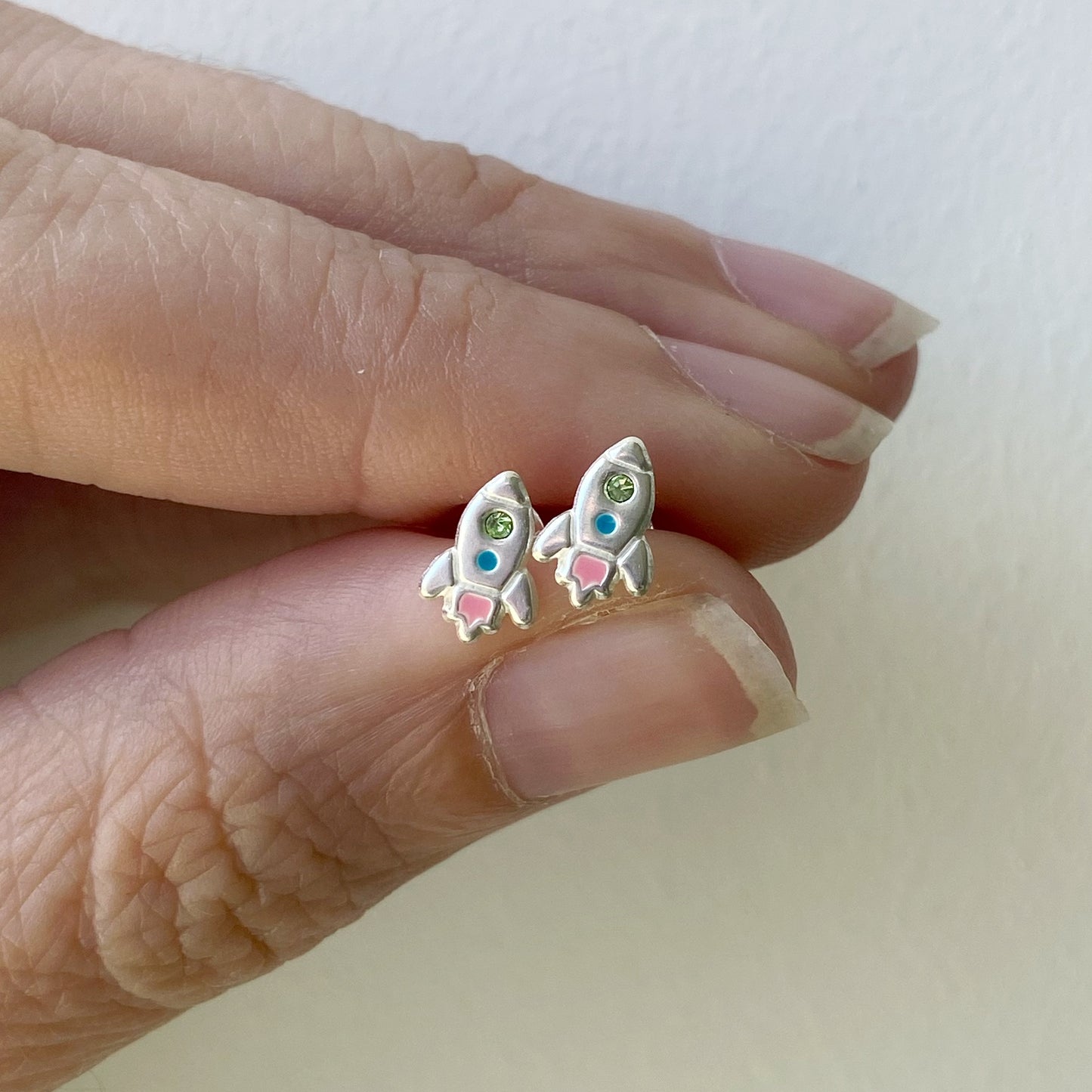 Sterling Silver Crystal Space Rocket Ear Studs