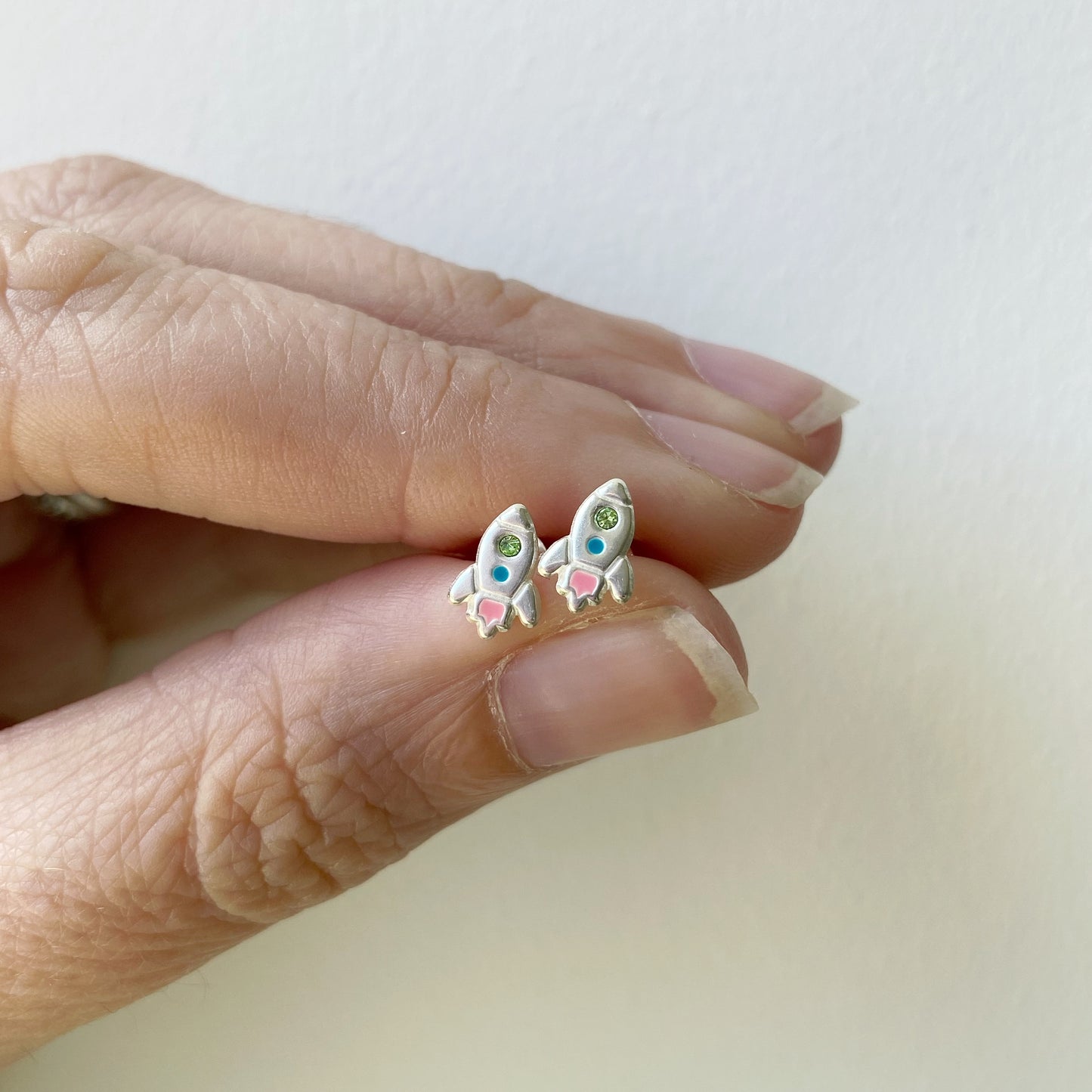 Sterling Silver Crystal Space Rocket Ear Studs