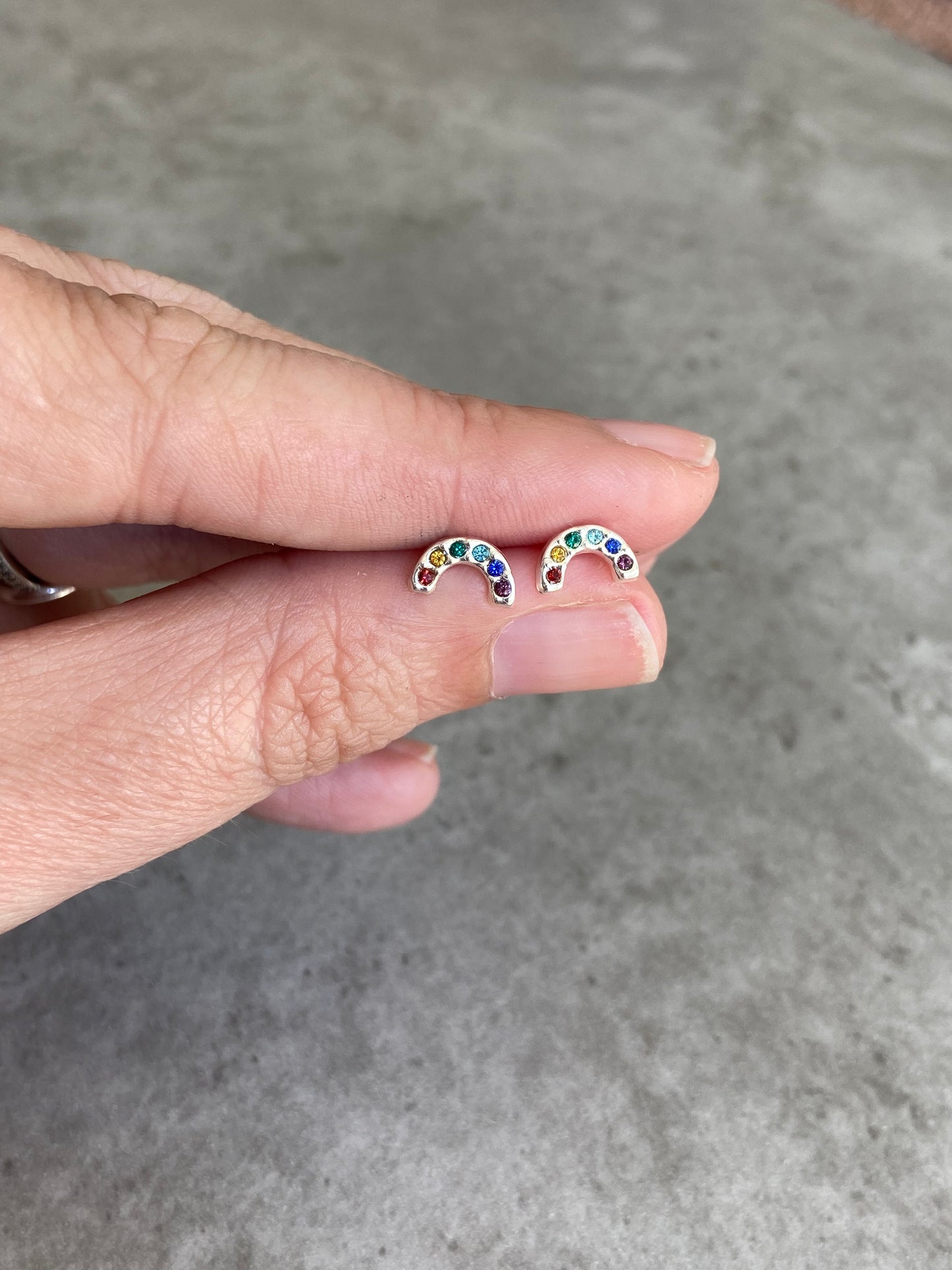 Sterling Silver Crystal Rainbow Ear Studs