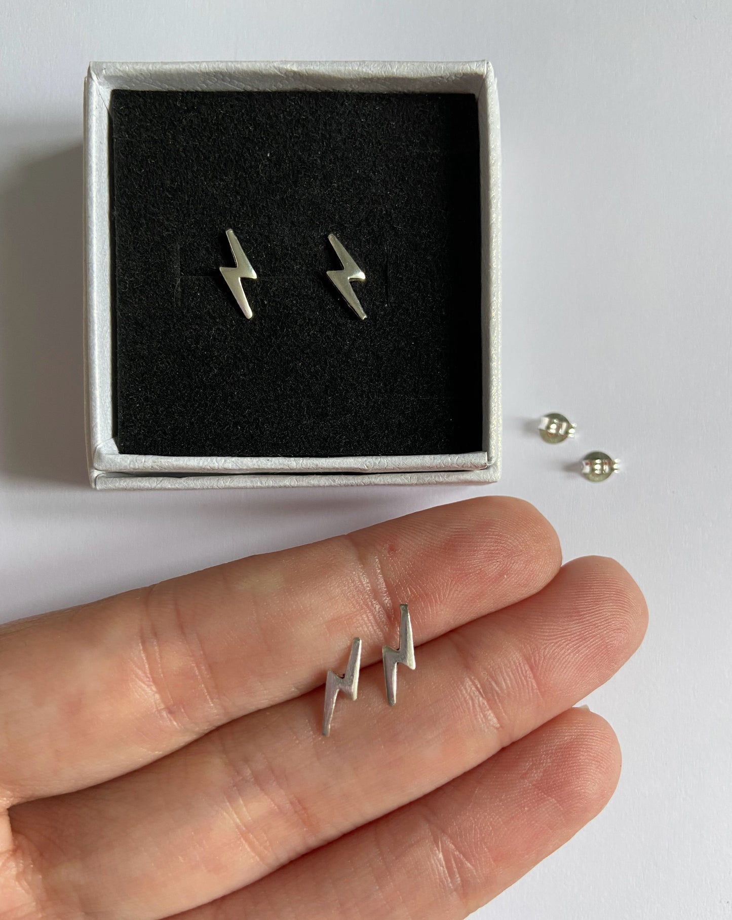 Sterling Silver Small Lightning Bolt Ear Studs