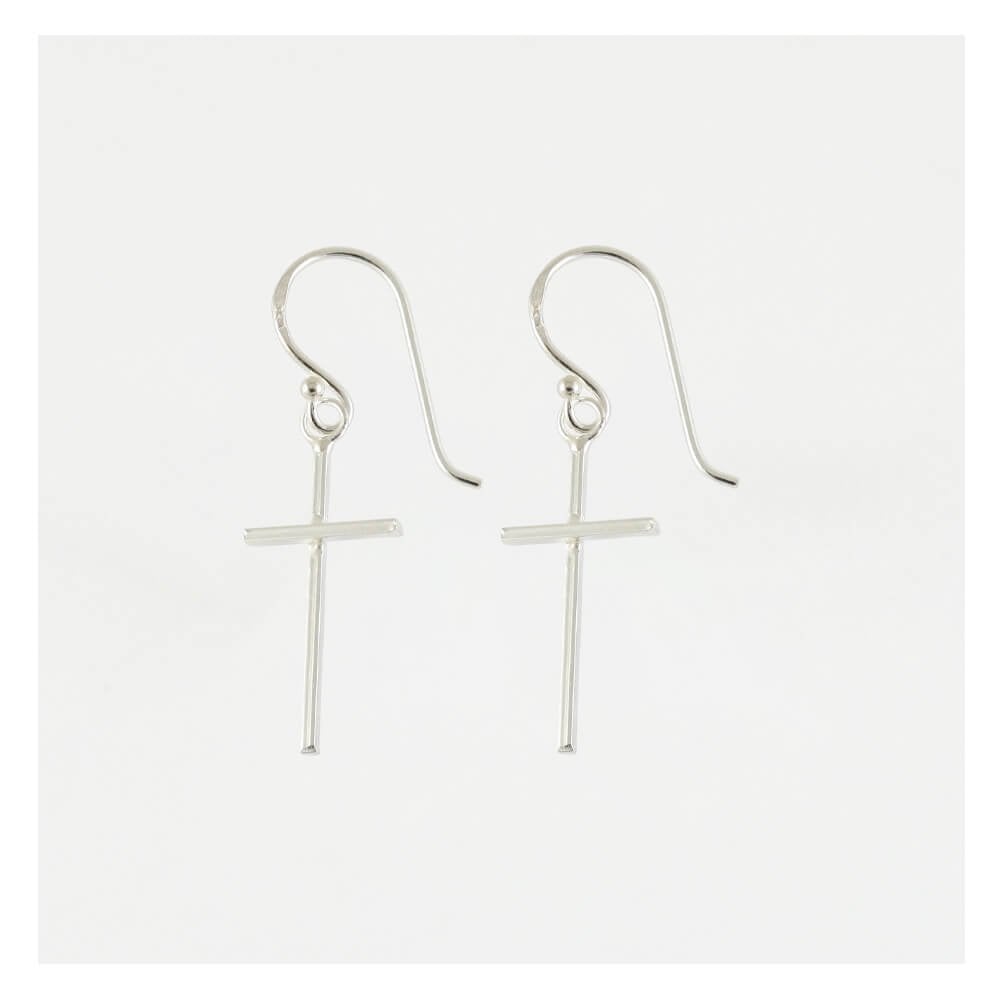 Sterling Silver Fine Cross Earrings