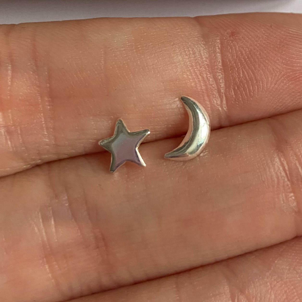 Sterling Silver Moon And Star Ear Studs