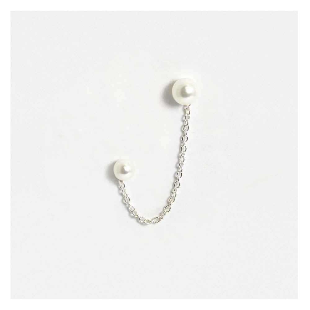 Sterling Silver Pearls Chain Ear Stud