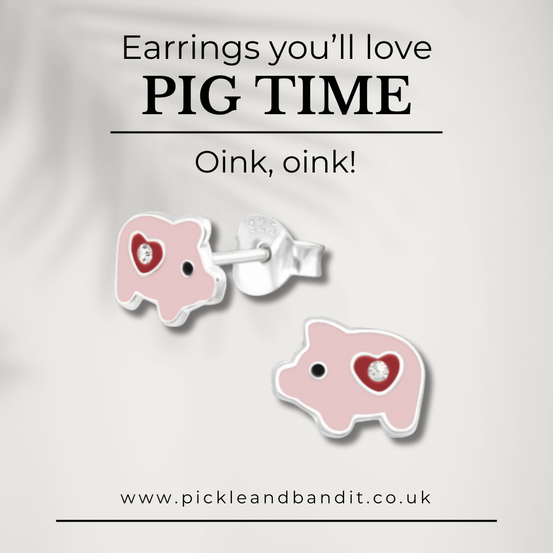 Sterling Silver Crystal Pink Pig Ear Studs