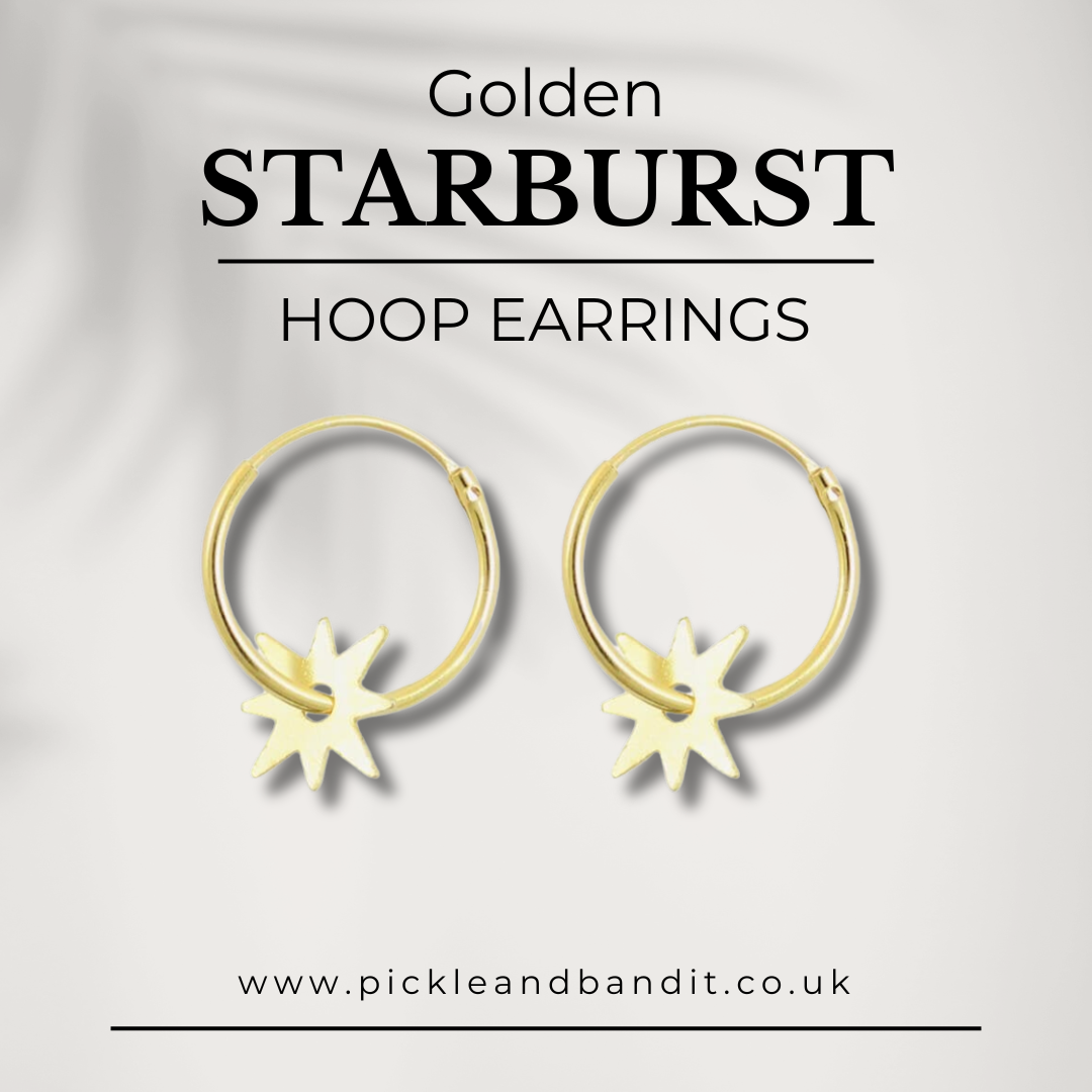 Sterling Silver Gold Vermeil Starburst Hoop Earrings