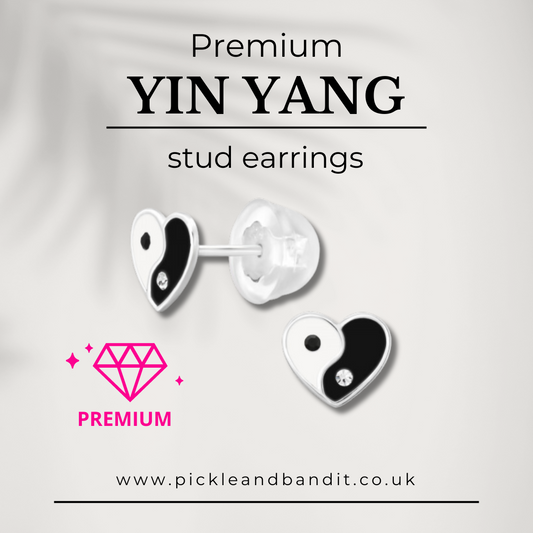 Premium Sterling Silver Yin Yang Heart Ear Studs