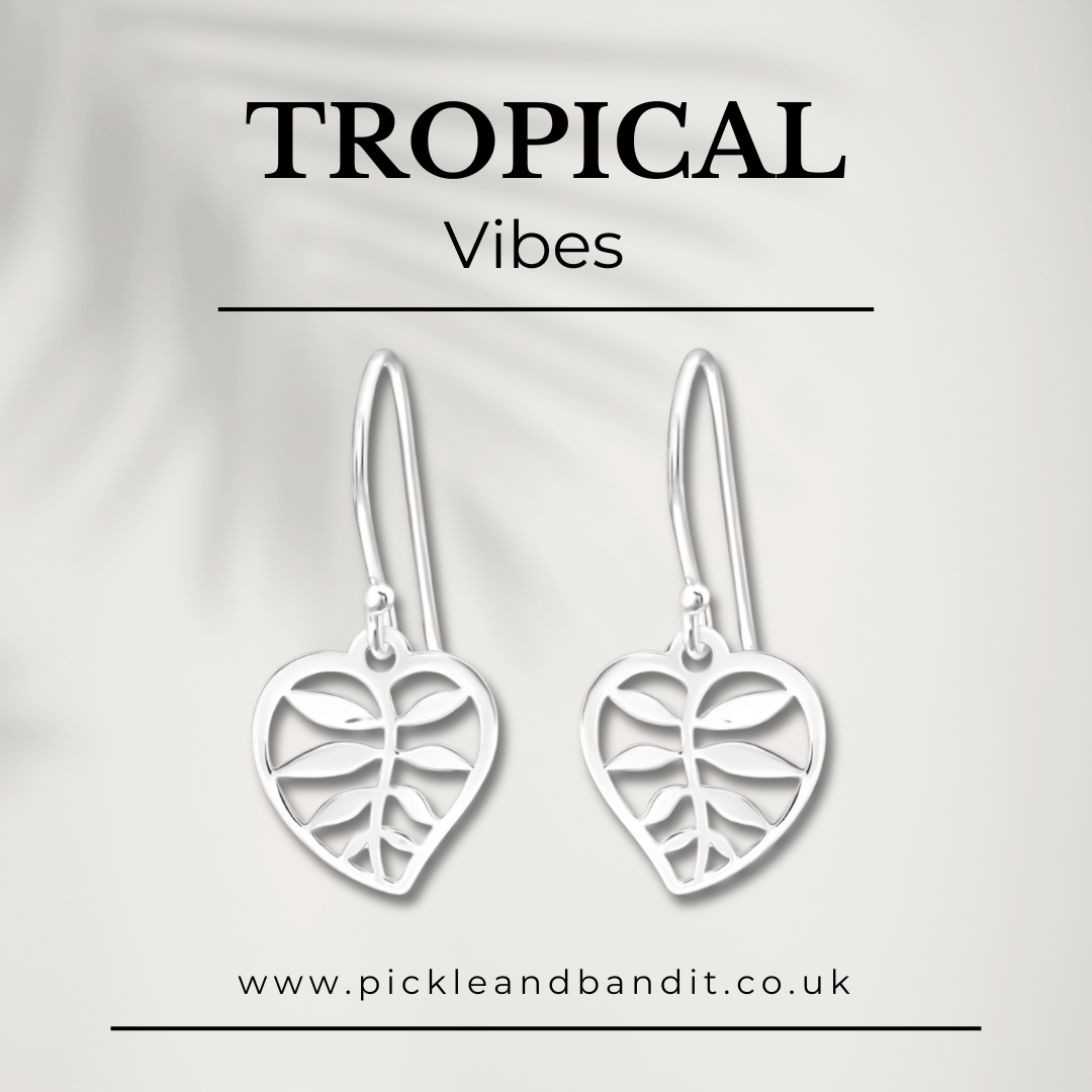 Sterling Silver Tropical Leaf Drop Earrings