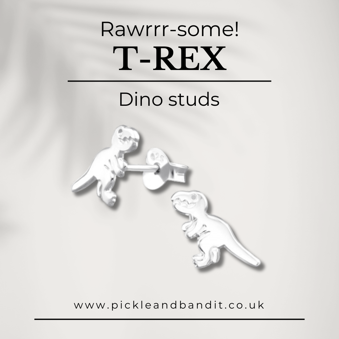 Sterling Silver Laser Engraved Dino Ear Studs
