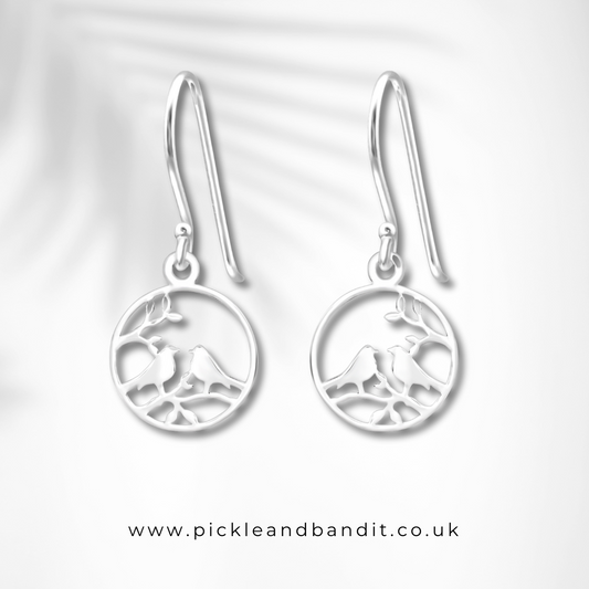 Sterling Silver Bird Branch Drop Earrings