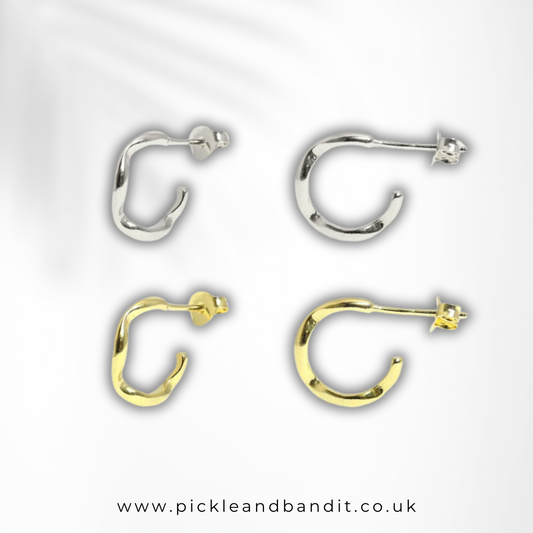 Sterling Silver and Gold Vermeil Cornish Wave Hoop Earrings