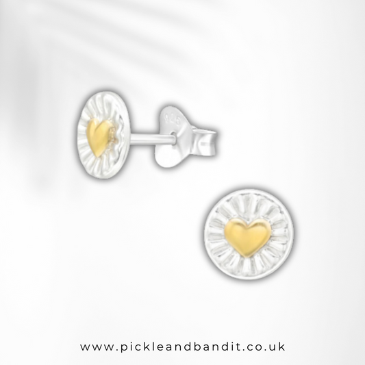 Sterling Silver Gold Plated Heart Ear Studs