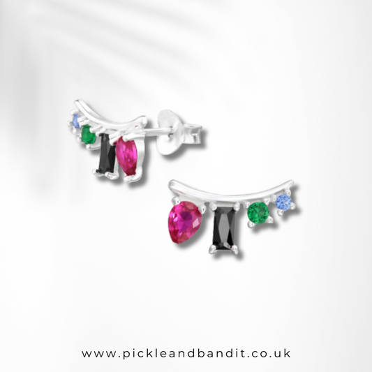 Sterling Silver Multicoloured Jewel Ear Climber Studs