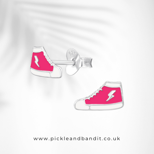 Sterling Silver Pink Sneaker Ear Studs