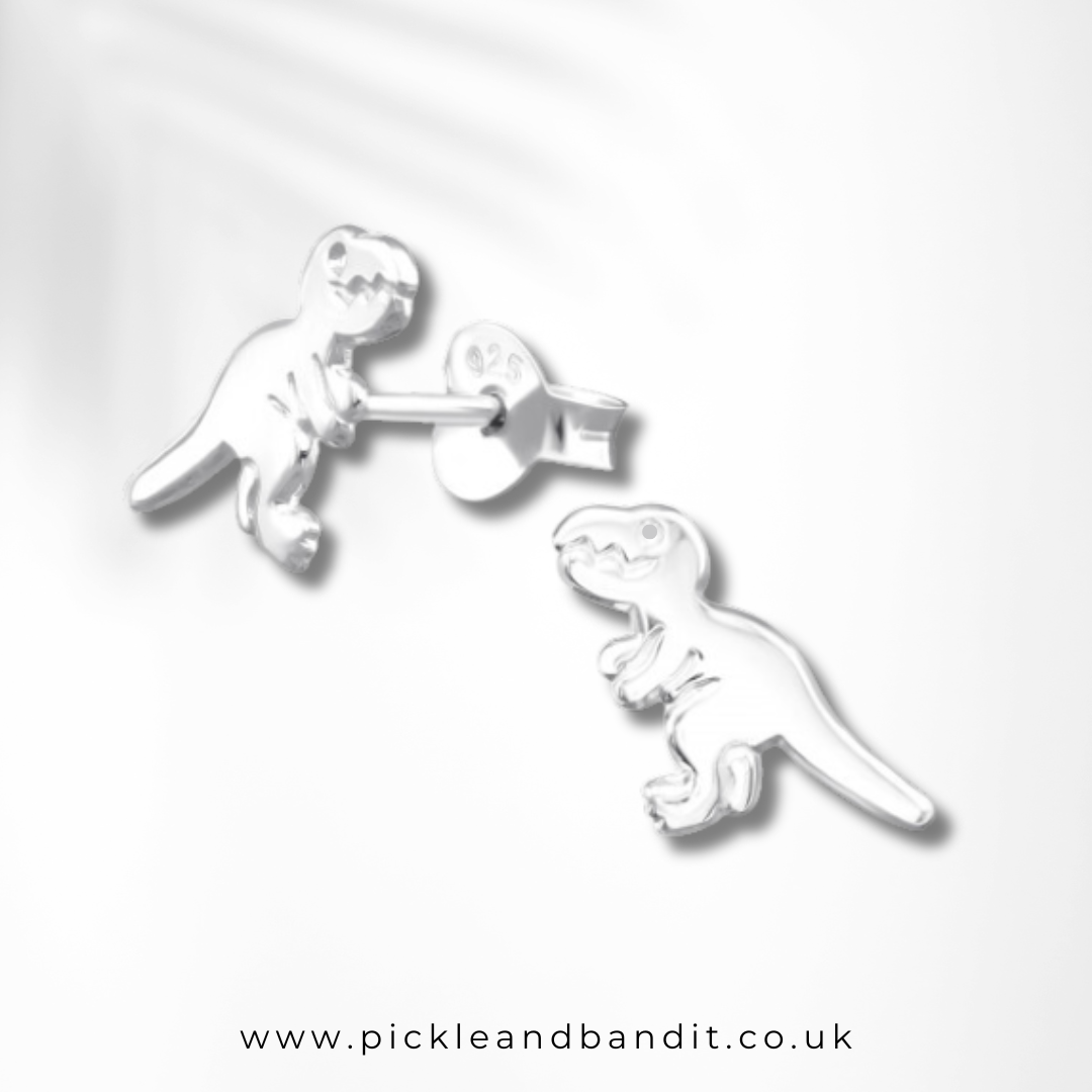 Sterling Silver Laser Engraved Dino Ear Studs