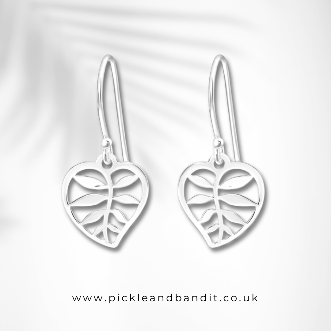 Sterling Silver Tropical Leaf Drop Earrings
