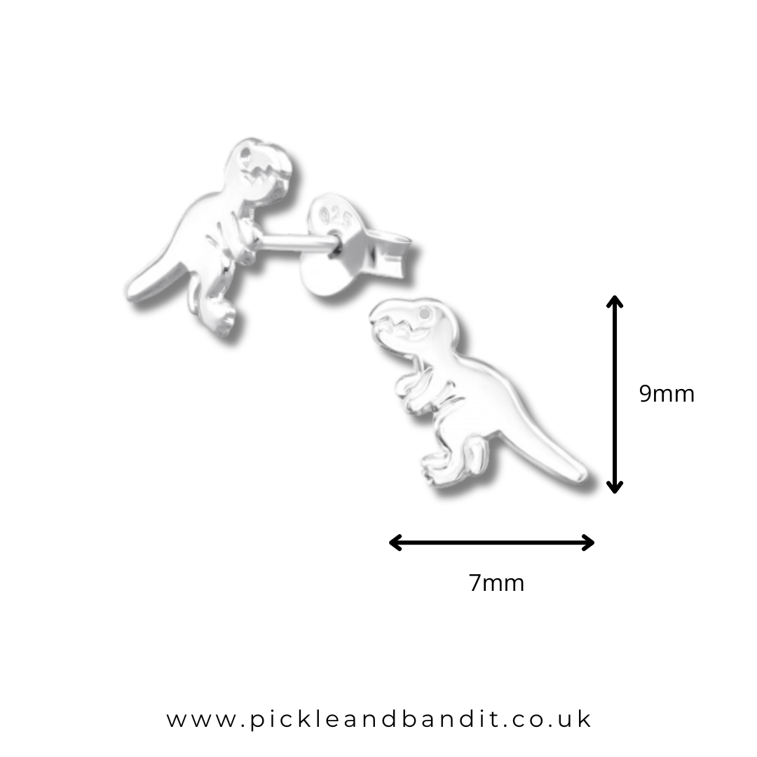 Sterling Silver Laser Engraved Dino Ear Studs