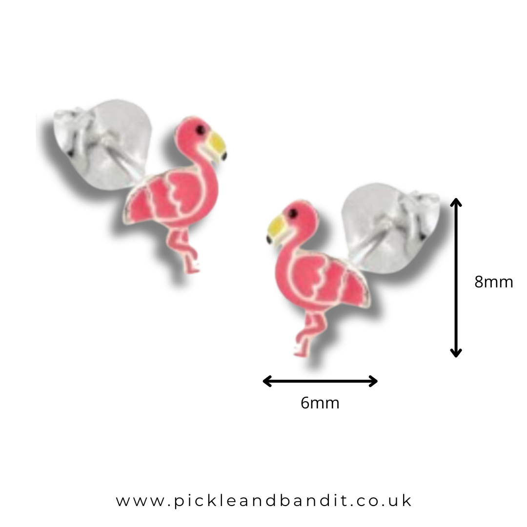 Sterling Silver Pink Flamingo Ear Studs