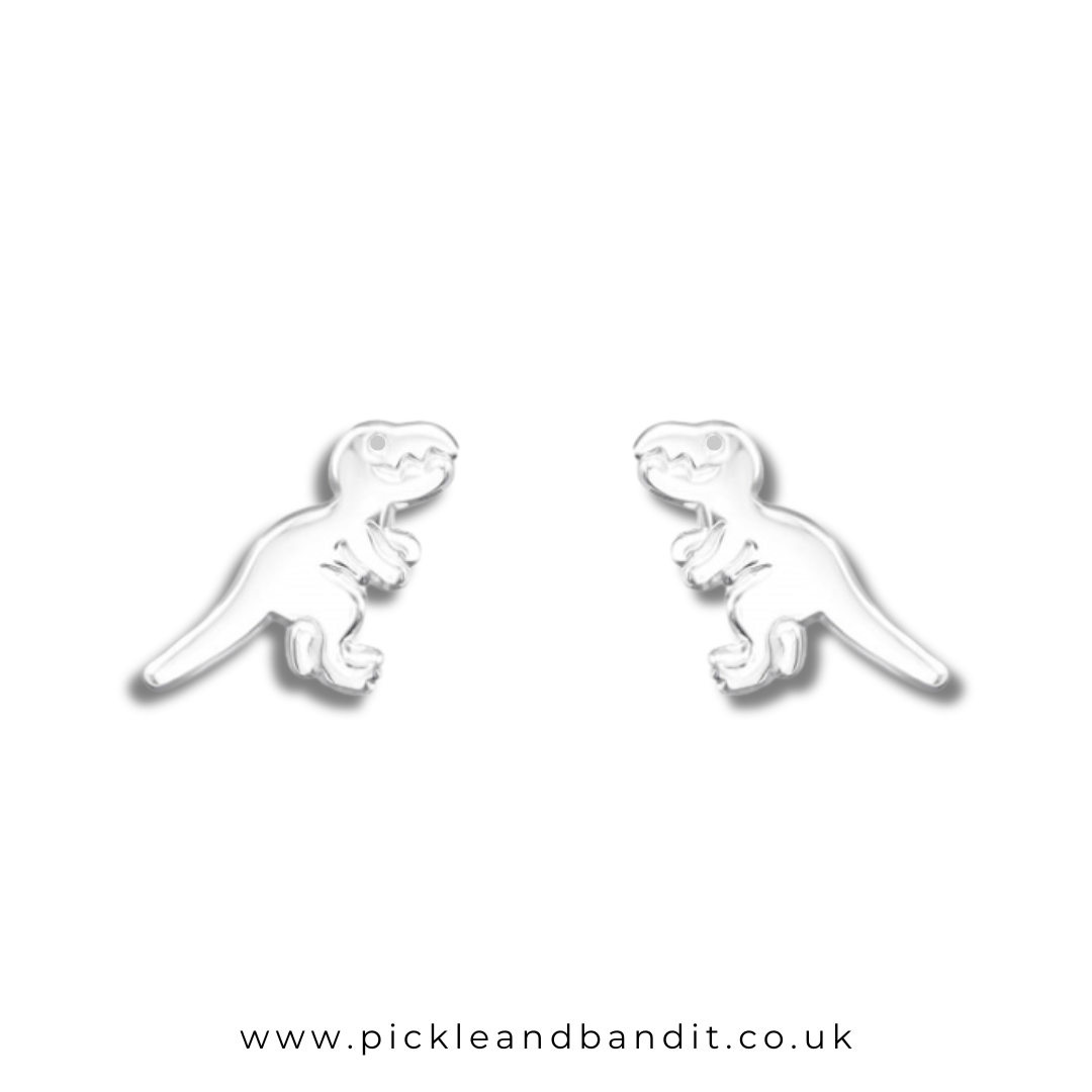 Sterling Silver Laser Engraved Dino Ear Studs