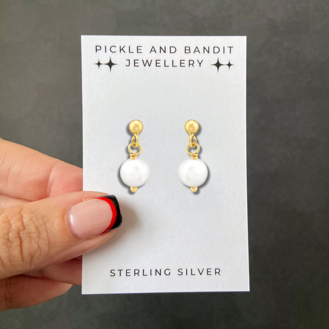 Sterling Silver Gold Vermeil Pearl Drop Stud Earrings