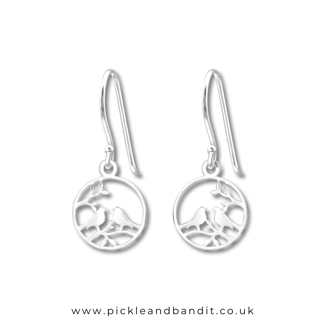 Sterling Silver Bird Branch Drop Earrings