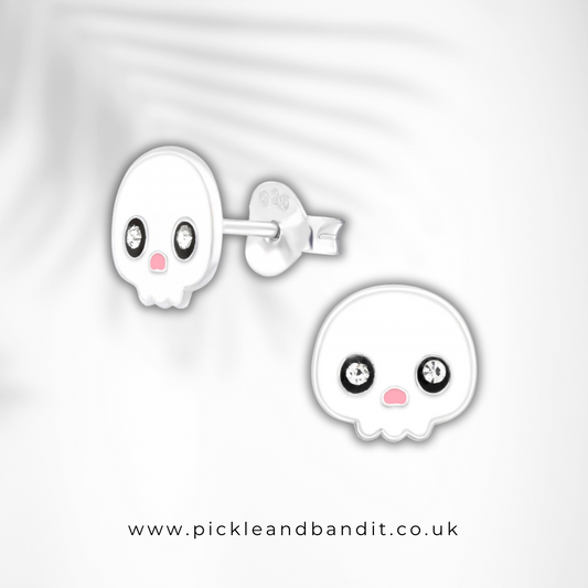 Sterling Silver Crystal Skull Ear Studs