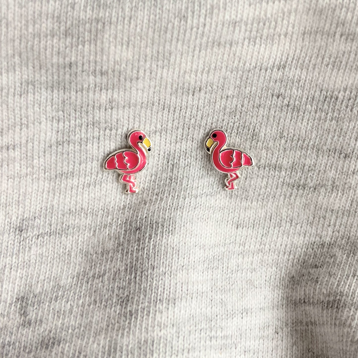 Sterling Silver Pink Flamingo Ear Studs