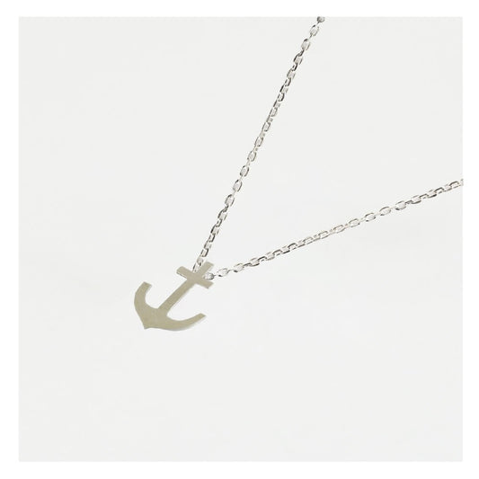 a close-up detail picture of an anchor pendant on a fine sterling silver cable chain 
