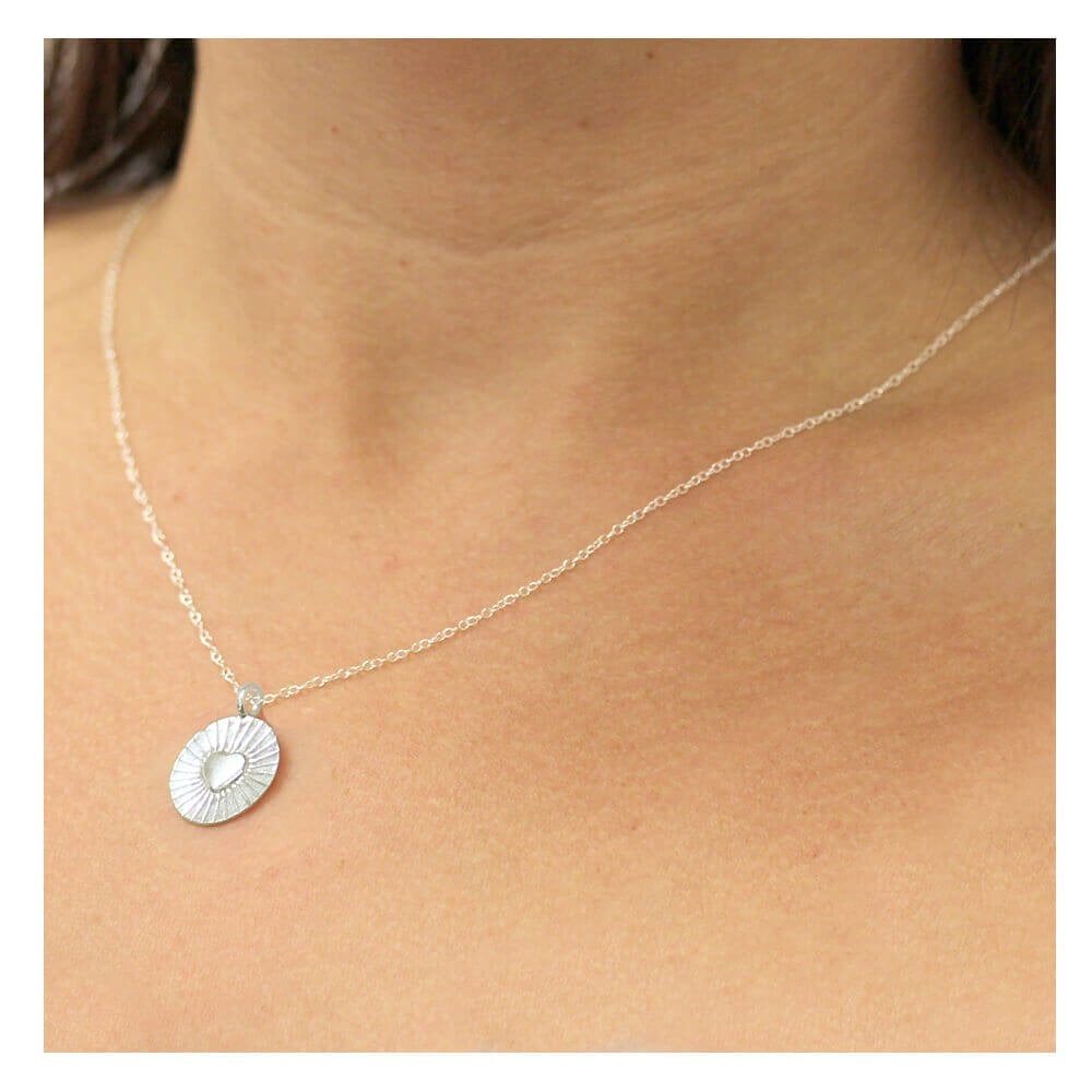 Sterling Silver Etched Heart Pendant Necklace