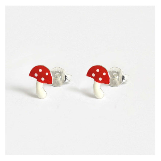 Sterling Silver Red Mushroom Ear Studs