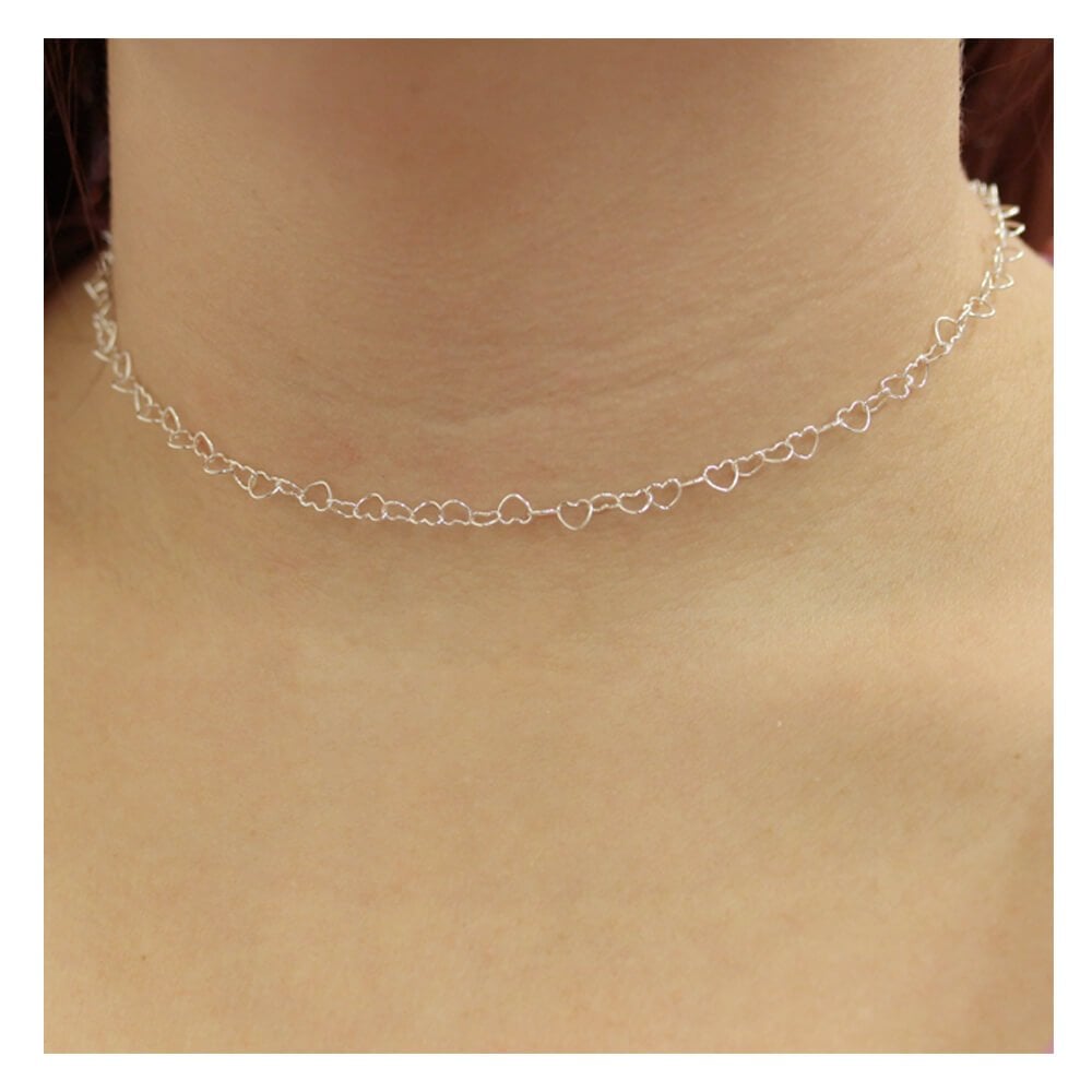 Silver on sale heart choker